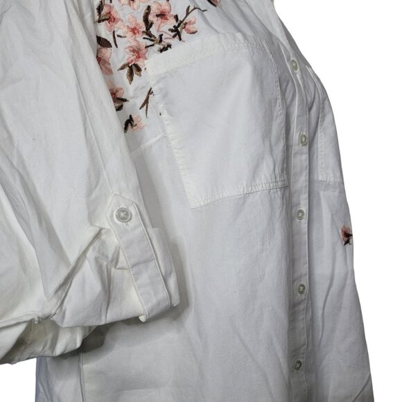 Gloria Vanderbilt Embroidered Button Down Shirt‎ White Pink Floral Womens Large - Picture 10 of 12